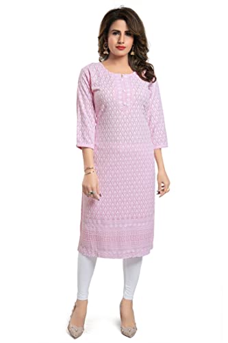 Image of DREAM & DZIRE Chikankari Kurti for Women of Cotton in Plus Size & Small Size.