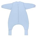 schlummersack Baby Schlafsack mit Füßen ganzjährig 2.5 Tog 70 cm Eisblau | Schlafsack mit Beinen und verlängerten Bündchen für eine Körpergröße von 70-80cm | Ganzjahres Schlafsack Baby mit Ärmel