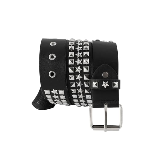 Manfnee Studded Belt Metal Punk Rock Rivet Belts Leather Gothic Belt for Jeans Pants Hip Hop Style