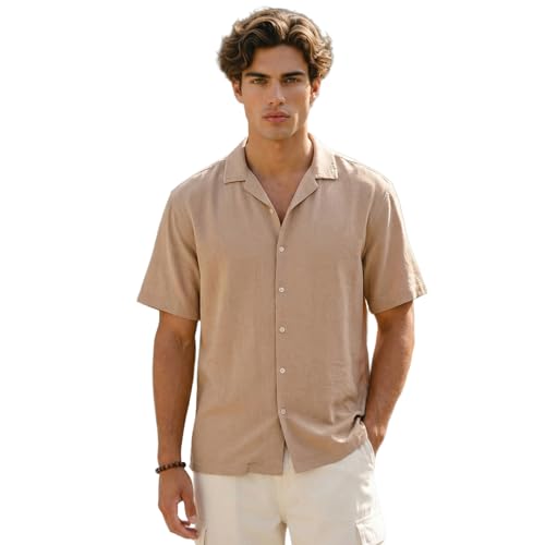 Image of Urbano Fashion Men's Cotton Half Sleeve Relaxed Fit Textured Shirt with Cuban Collar