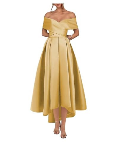 BessDress Women’s Off-Shoulder Formal Evening Gown – Glitter Midi Dress With Pockets, Custom Sizing Available