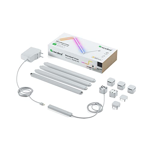 Lines 90 Degrees Starter Kit, 4 Barre Luminose LED RGBW Smart e Modulari - Applique da Parete Interno Modulari, Luci Led 16M Colori WiFi, Sincronia Musica e Monitor e Alexa - Illuminazione - Immagine 1