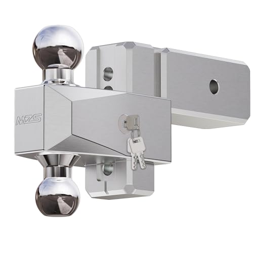 MZS 2026 Patented Upgraded Aluminum Adjustable Trailer Hitch -Drop Hitch-Tow Hitch with 3 Inch Receiver-Heavy Duty with 4-Inch Drop/Rise for Truck (21 000 LBS GTW) Chrome