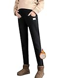 HUGYOIU Winter Maternity Pants Over Bump Fleece Sherpa Lined Sweatpants Pregnant Women's Joggers with Pockets（Black,Small