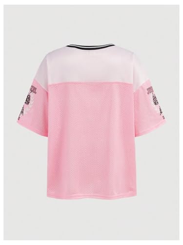 Girl's Leopard Bow Graphic Mesh Jersey Y2K Color Block Short Sleeve V Neck Tee Shirts2