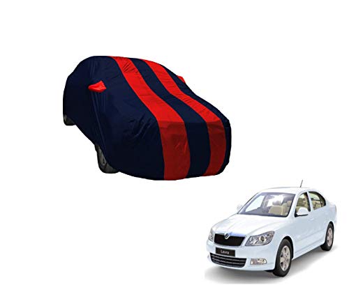 Image of Auto Hub Car Cover Compatible with Laura with Weather Proof, Mirror Pocket, Triple Stitched, Laura Car Cover- Navy-Red
