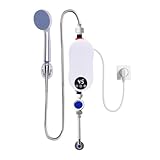 Mediawave Store - Mini Scaldabagno Elettrico Istantaneo 3500W. Con miscelatore e termostato, offre acqua calda immediata ed efficiente. Ideale per piccoli spazi