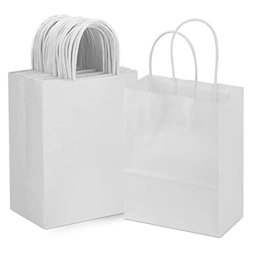 50 Piezas Bolsas de Papel Kraft Papel de Regalo Con Asa Papel Regalo Navidad Bolsas de Papel Pequeñas Espesar, Fiesta, Cumpleaños, Boda, 21 x 11 x 27 cm, Blanco