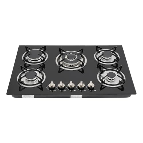 Placa de gas de 30' con 5 quemadores, vitrocerámica, placa de gas de vidrio templado integrada para gas natural/propano