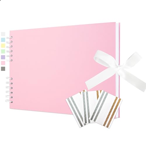 Vienrose Album Fotografico Scrapbook fai da te con 40 Pagine Bianche Spiralalbum per Baby Shower, Matrimonio e Compleanno, 29x21,5 cm Rosa