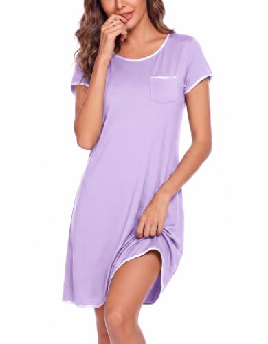 Image of Ekouaer Women's Nightgown Satin Patchwork Edge Pajamas Dress