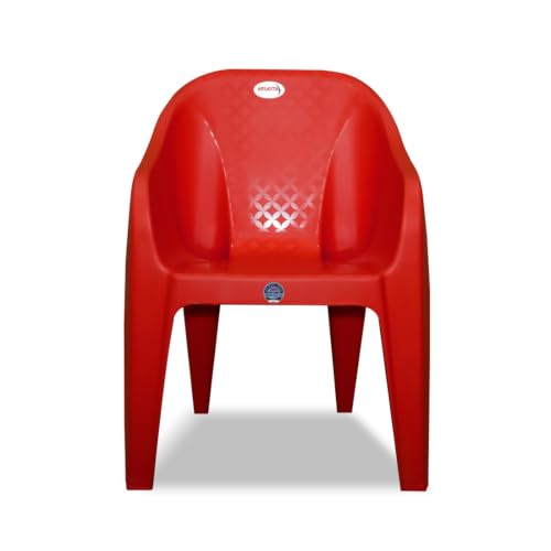 Image of Plastic Arm Chair for Home, Garden, Office, Living Room, Cafeteria Plastic Outdoor Chair | 1 Year Warranty | Color - Red | Set of 6
