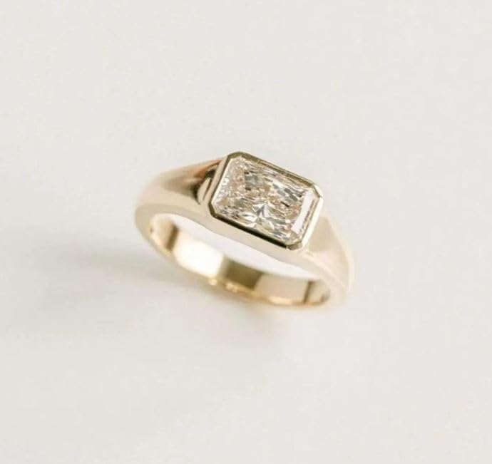 2CT Radiant Cut East-West Signet Ring gets a whiter and brighter look,14k yellow gold Plated band,Bezel Set Ring,Wedding Ring For Women,Gifted For Her,Size 3-12.