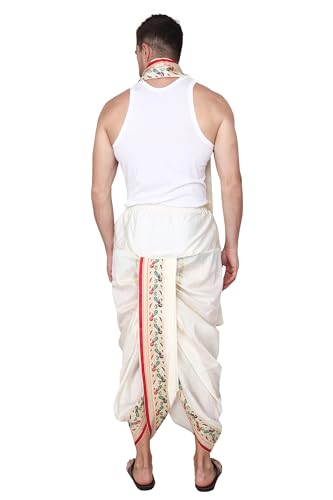 Image of Rameshwaram Fabrics Mens Ready to Wear Silk Dhoti with Angwastra Set - Pocket Dhothi