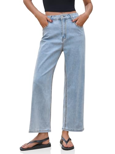 Cicy Bell Womens Baggy Horseshoe Jeans Boyfriend Wide Leg Vintage Mid Rise Cropped Denim Pants Light Blue3