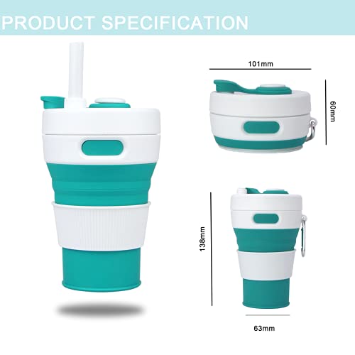 UNNESTAR Collapsible Camping Cup with Straw Silicone Folding Coffee Cup Sport Bottle Portable Travel Outdoor Car 16oz 20oz (Green) - Image 2