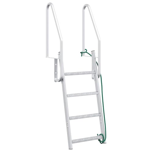 vidaXL 4-Stufen Dockleiter Silber 58 x 77 x 166 cm Aluminium, Garten und Terrasse, Moderne Aluminium-Dockleiter, strapazierfähig, einfacher Einsatz, Sicherheitszugang für Wasserfahrzeuge