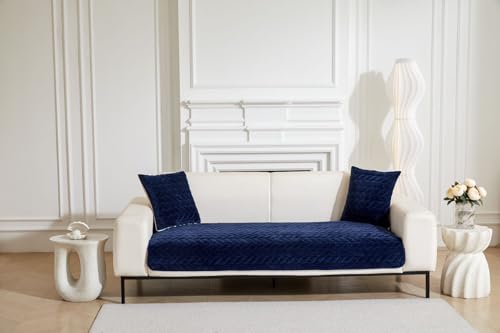 Image of HOMETHREADS Innovative Premium Velvet Sofa Cover Mat with PVC Backing for Non-Slip Comfort (Braid Navy, 1 Seater | 70x70cm)
