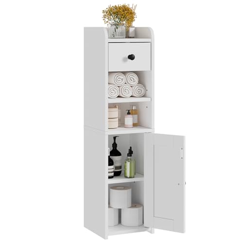 Lomojo Small Bathroom Storage Cabinet with Drawer 7.75L*7.75D*29.6H (White)