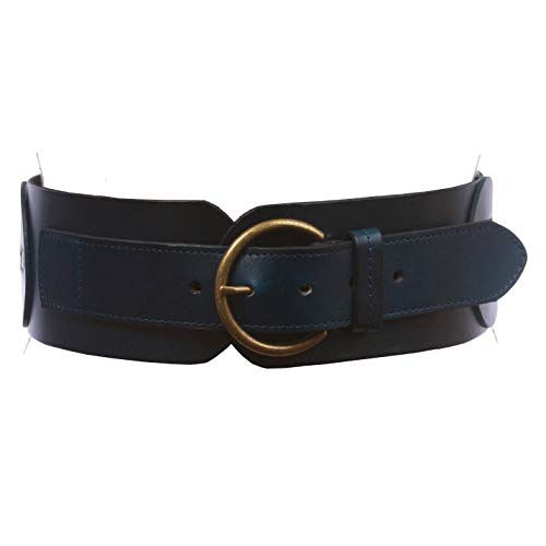 Beltiscool Ladies 3" (75 mm) Wide High Waist Round Disk Linked Braided Cowhide Top Full Grain Leather Belt, Navy | 31"