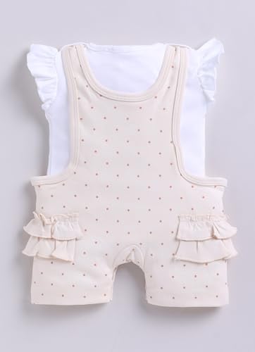 Image of Smart Baby Dungaree Set for Baby Girls | Cotton Romper with T-Shirt | Soft & Breathable Fabric | Cat Doll | Snap Button Closure for Easy Diaper Change