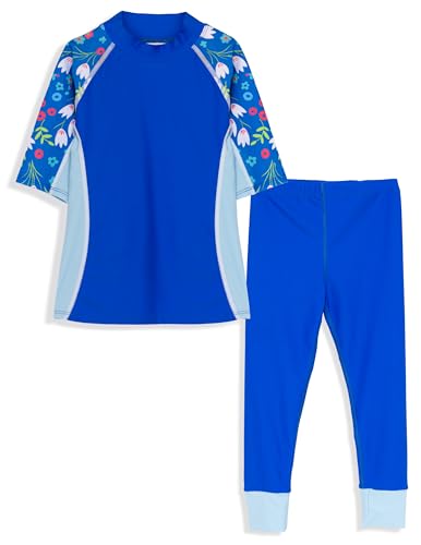 Image of Tuga Girls Short Sleeve Rash Guard and Swim Legging Bathing Suit Set, UPF 50+