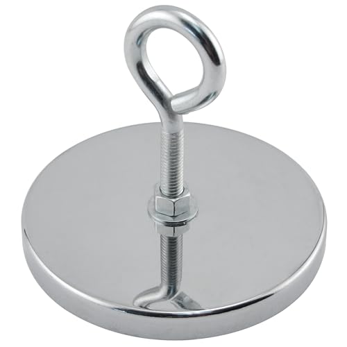 Master Magnetics Ceramic Round Base Magnet with Eyebolt Pack - Heavy-Duty Strong Magnets - 200 lb Pull Each - Chrome-Plated - 4.90” D - 4.187” H - 1-Pack