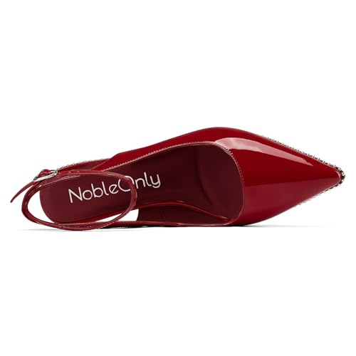 Image of NobleOnly Womens Slingback Heels Beaded Pumps Ankle Strap Pointed Toe Kitten Heels Dress Shoes 2.6 Inches