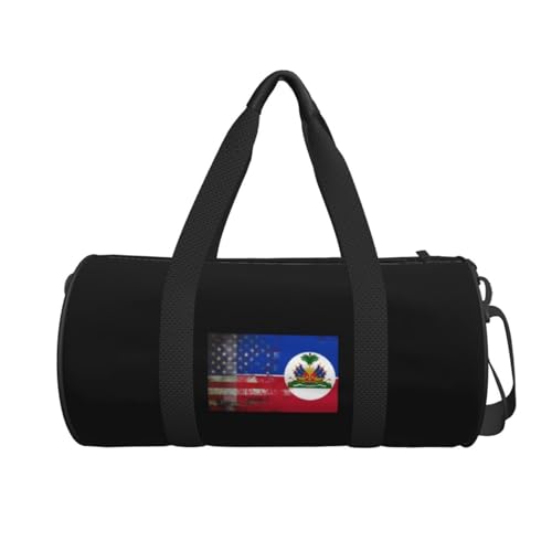 Retro American Haitian Flag Convertible Garment Bag with Shoulder Strap, Carry on Garment Duffel Bag for Men Women - Rolling Foldable for Travel Luggage Bags (Black)2