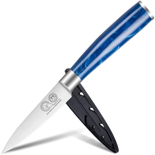 XYJ Kitchen Knife 3.5 inch Stainless Steel Ultra Sharp Paring Knife With Plastic Sleeve,Peeler Knife,Ergonomic Handle,Portable Outdoor Camping BBQ