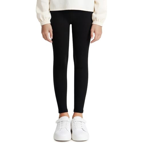 Domueay Leggings pour Filles Coton Noir Fille Pantalons Longs Respirant Doux Elastique Sport Gymnastique Danse Scolaire Legging Enfants Collants Décontracté...
