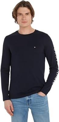 Tommy Hilfiger Hombre Camiseta Manga Larga Tommy Logo Algodón  Azul  Desert Sky   XS
