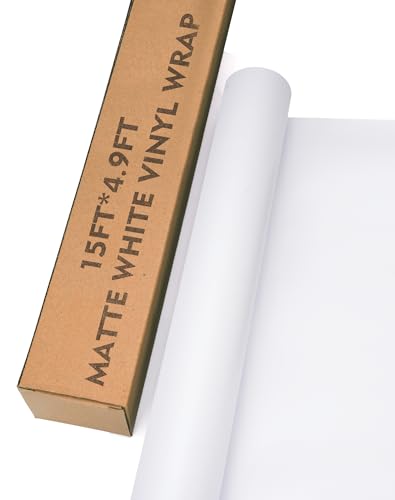 Image of Matte White Car Vinyl Wrap Roll for Cars, 15ft x 4.9ft Vinyl Wrap Film for Cars Body Protection, Scratch Resistance with Air Release Technology (Matte White)