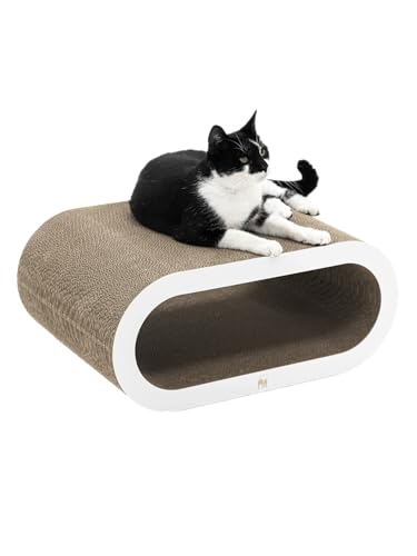 Petrebels Daisy 59 - Griffoir pour chat en carton très solide - 58,5 x 42 x 25,5 cm - Couleur : blanc