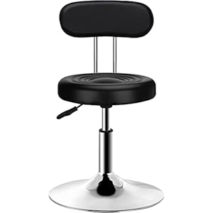 QiCheng&LYS Round Office Stool Chair Adjustable Height Sit Stand Stool 360 Stool,for Office Home Kitchen Beauty Slip Stool Wheelless Stool (Black with backrest)