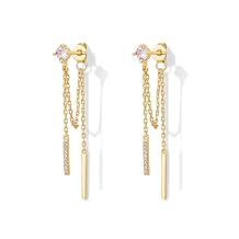 PAVOI 18K Gold Plated 925 Sterling Silver Posts Drop Dangle Chain Earrings for Women | Dangling Chain Studs | Cubic Zirconia Ball Threader Earscapes Earrings
