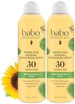 Sheer Zinc Continuous Sunscreen Spray SPF30 - Natural Zinc Oxide - Extra Sensitive Skin - Water Resistant - Vegan - Fragrance-Free - Air-Powered Spray - For all ages