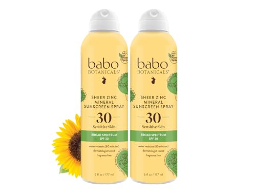 Babo Botanicals, LLC Babo Botanicals Sheer Zinc Continuous Sunscreen Spray SPF30 - Natural Zinc Oxide - Extra Sensitive Skin - Water Resistant - Vegan - Fragrance-Free - Air-Powered Spray - For all ages