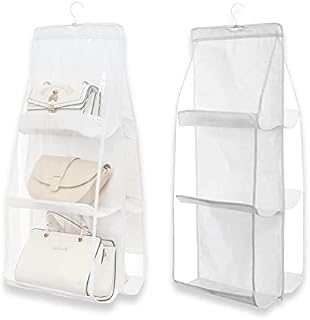 NEUSID Handbag Storage Organiser, 2 Pack Hanging Handbag Purse Organizer with 6 Easy Access Clear Pockets, Wardrobe Accessory Holder for Purse, Handbag, Home, Bedroom Wardrobe Closet Storage
