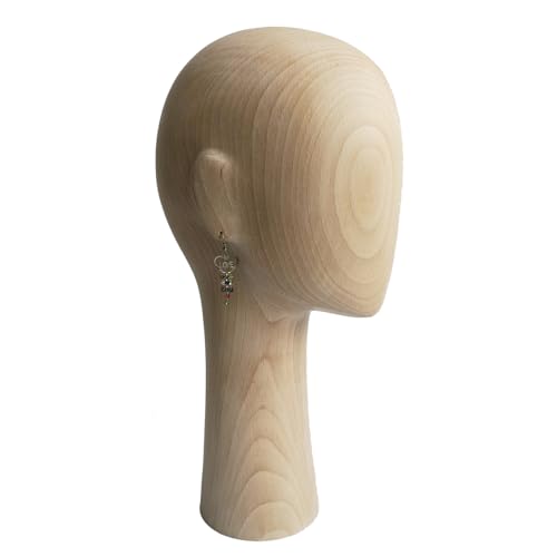 ELMANICHIQUINODEKUKIN Wooden Mannequin Head, Earrings Holder, Millinery Hats Display Stand (Female)