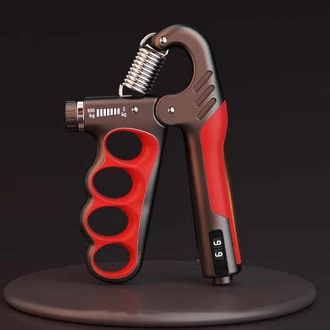 Grip Strengthener, Adjustable 5-100KG Hand Grip Trainer with Digital Counting, Polypropylene & Stainless Steel, Red, Fitness Equipment
