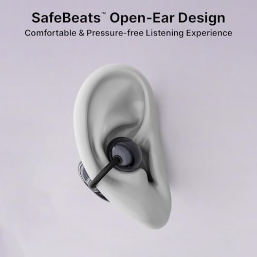 Image of pTron Bassbuds Verse Clips Wireless Open Ear Earbuds w /SafeBeats Tech, 50Hrs Playtime, Dual HD Mics, TruTalk AI-ENC, Custom EQ, Mobile App, Pristine Sound, BTv6.0 Earclips, Type C Charging (Jet Black)