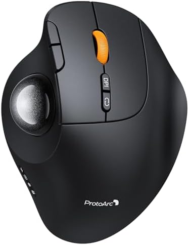 ProtoArc Wireless Trackball Mouse, EM02 Bluetooth Ergonomic Rechargeable Computer Ball Mouse, Adjustable Angle & 3 Device Connection, Thumb Control and Smooth Tracking for Laptop, PC, Mac