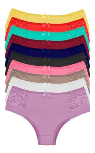 Kit 5 Calçola Calcinha Cós Alto Plus Size Lateral Larga Com Detalhe Em Renda Lingerie Feminina (50,