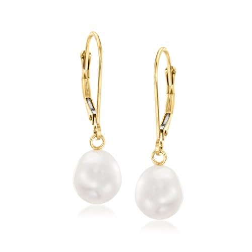 Ross-Simons 8-8.5mm Cultured Pearl Oval Drop Earrings in 14kt Yellow Gold