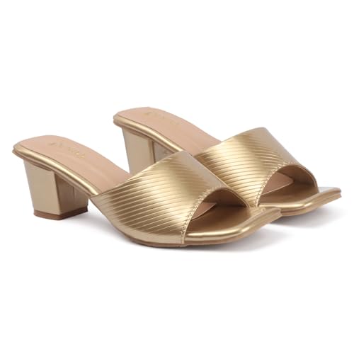 Image of Denill Women's Slip-On Heeled Sandals Square Toe, Textured Upper & Non-Slip Sole