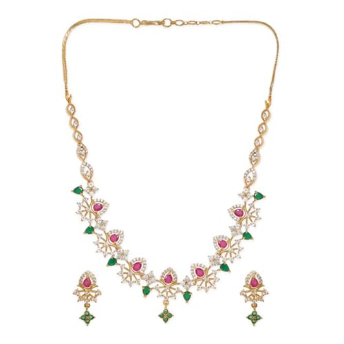 Rubans Gold-Plated CZ and Ruby Emerald Studded Necklace Set For Women (B0D6RW671T) Amazon Price History, Amazon Price Tracker