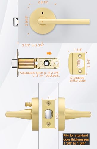 Goldenwarm Bruhsed Gold Door Handles, Privacy Gold Door Handles Interior, Satin Brass Door Handle thumb #5