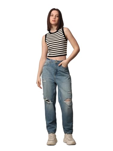 Image of ONLY Women's Rayon Blend Slim Fit Casual Crop Tank Top