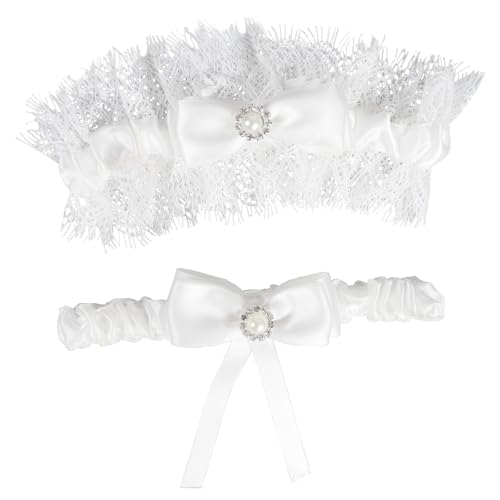 Image of Lace Wedding Garters for Bride with Pearl Party Prom Leg Garter Belt